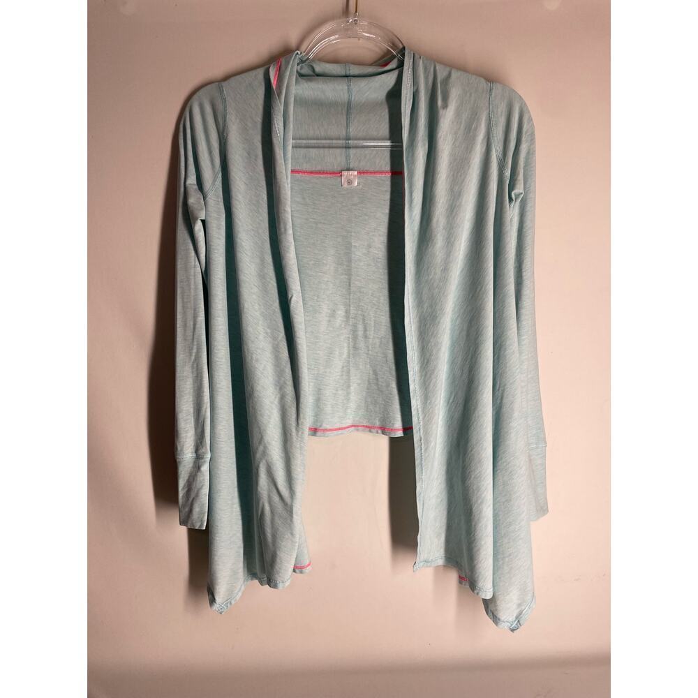 Ivivva Blue Open Front Cascade Long Sleeve Cardigan Girls Size 10 Thumbholes